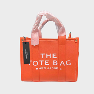 Orange Leather Tote Bag